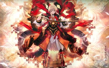Pixiv动漫角色和风武士刀插画