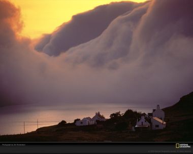 Norwegian Coastal Village Sunset Clouds