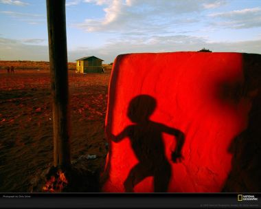 Child Shadow Red Wall Africa Desert