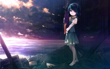东方Project塔塔拉小伞雨中废墟场景