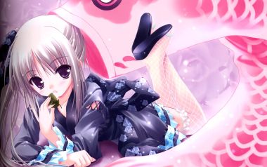 Chakai Pink Kimono Anime Girl Illustration