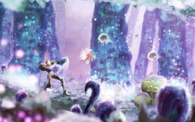 异星森林中的未来战士：紫色调科幻奇幻场景