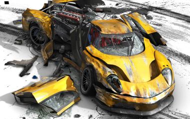 Yellow Race Car Accident Wreckage