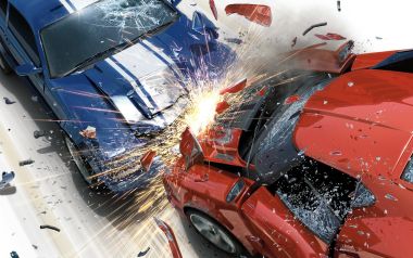 Blue Red Race Car Crash Wallpaper