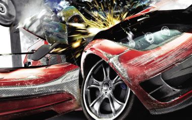 Red Sports Car Collision Sparks Cyberpunk Scene