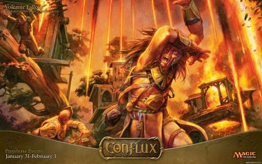 万智牌《Conflux》系列火山喷发场景插画